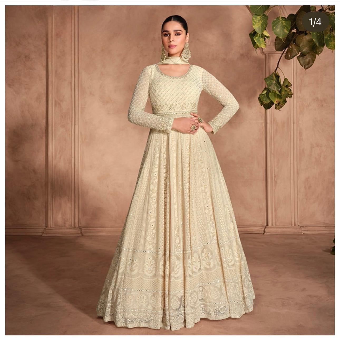 Real Georgette with Chickankari Work all over with Embroidered Dupatta