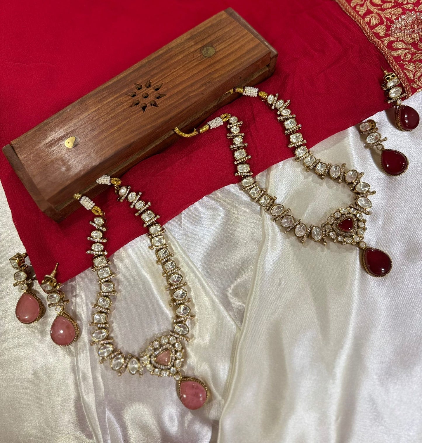 Traditional Kundan Ruby Pink and Red Necklace Set