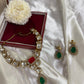 Kundan Red & Green Stone Golden Necklace Set