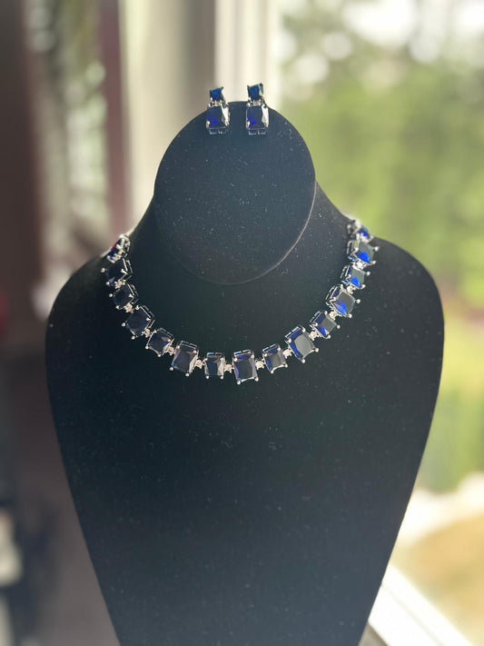 American Diamond Gorgeous Blue Crystal Necklace Set