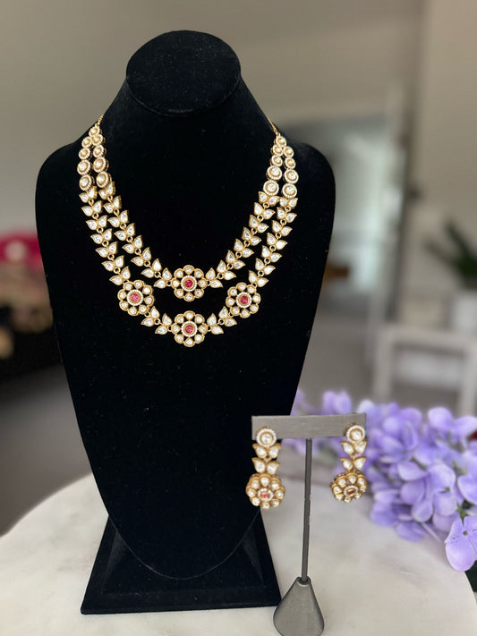 Double Layered Gold Plated Beautiful Flower Design Indian jewelry Set with Earrings