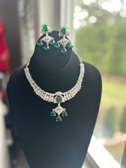 Gorgeous Green American Diamond Necklace Set