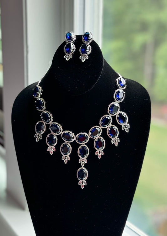 Stunning Blue Stone AD Necklace Set